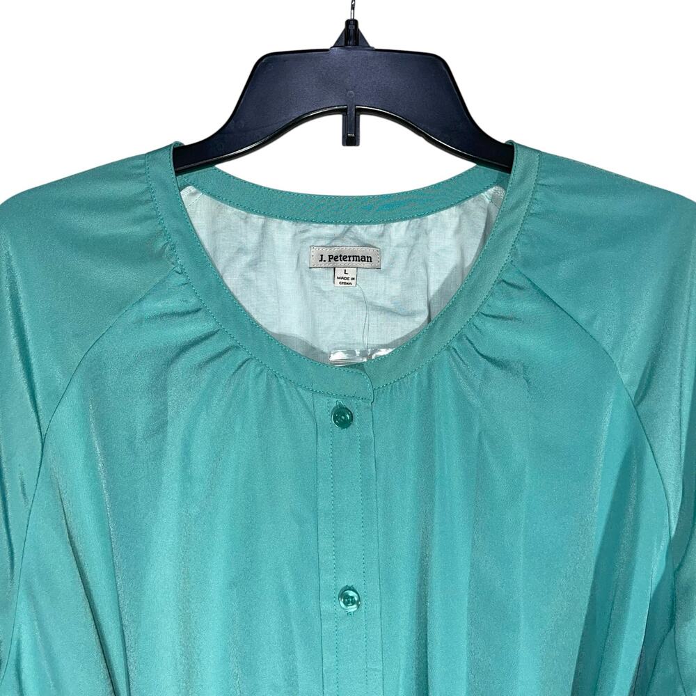 J. Peterman Aqua/Turquoise Button-Front Midi Dress - Picture 5 of 9